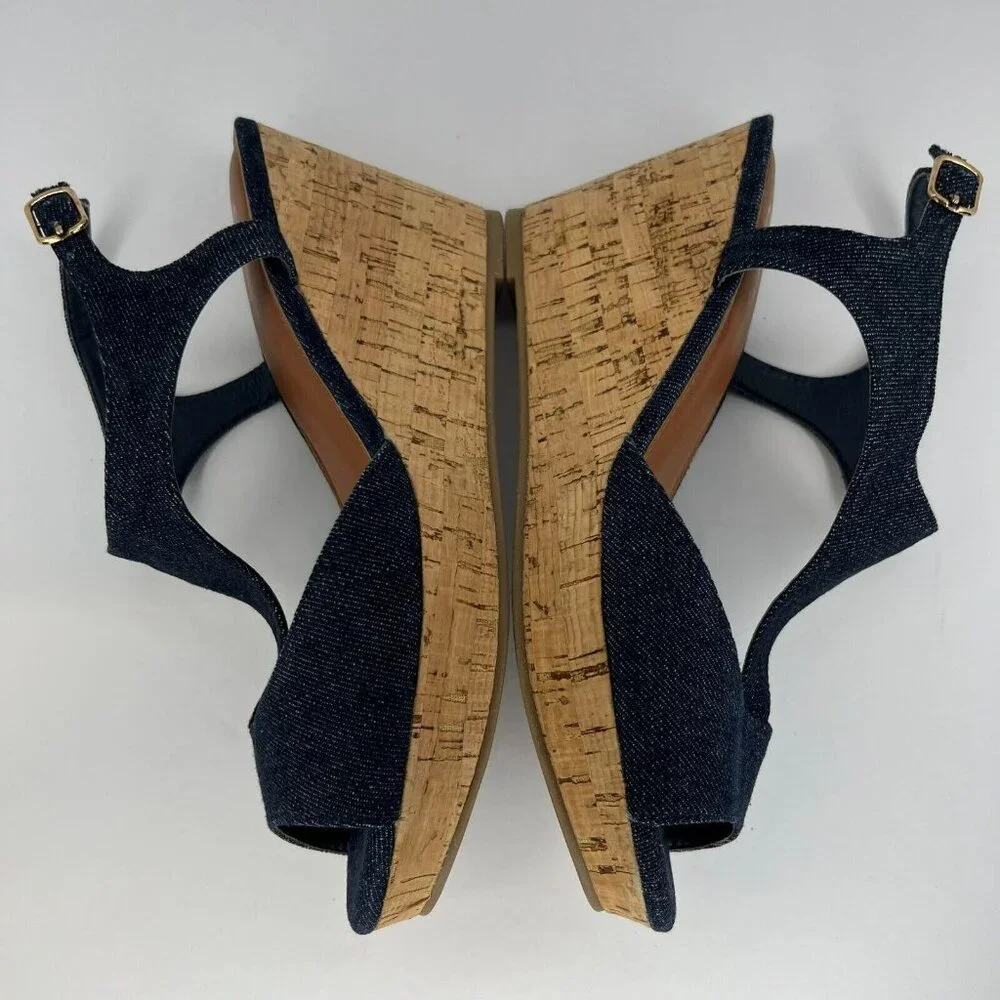 C Est. 1946 Womens 42621128 Blue Adjustable Denim Wedge Size 9W Strappy Sandals